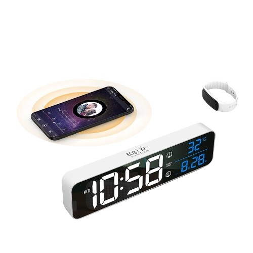 NNEOBA Music LED Digital Alarm Clock Temperature Date Display Desktop Mirror Clocks Home Table Decoration Voice Control 2400mAh Battery