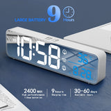 NNEOBA Music LED Digital Alarm Clock Temperature Date Display Desktop Mirror Clocks Home Table Decoration Voice Control 2400mAh Battery