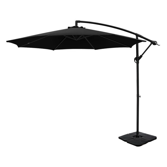 NNEDSZ 3m Umbrella w/Base Outdoor Cantilever Beach Garden Patio Parasol Black
