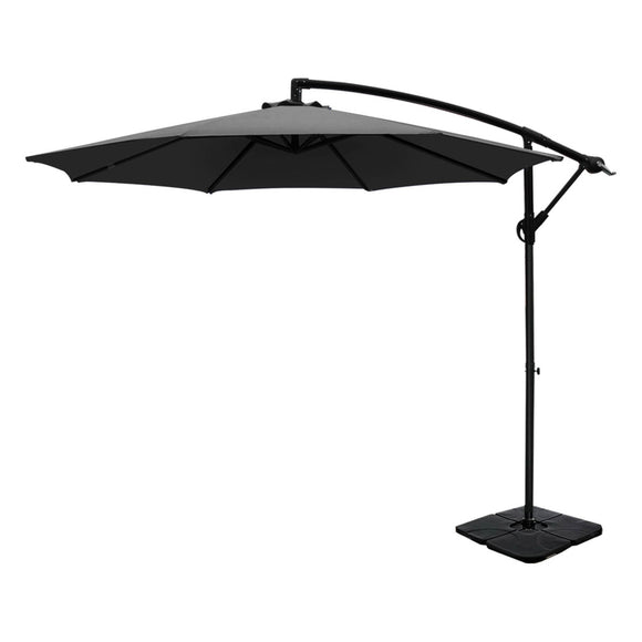 NNEDSZ 3m Umbrella w/Base Outdoor Cantilever Beach Garden Patio Parasol Charcoal
