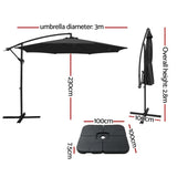 NNEDSZ 3m Umbrella w/Base Outdoor Cantilever Beach Garden Patio Parasol Charcoal