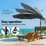 NNEDSZ Outdoor Umbrella 3M Cantilever Beach LED Garden Shade Patio Charcoal