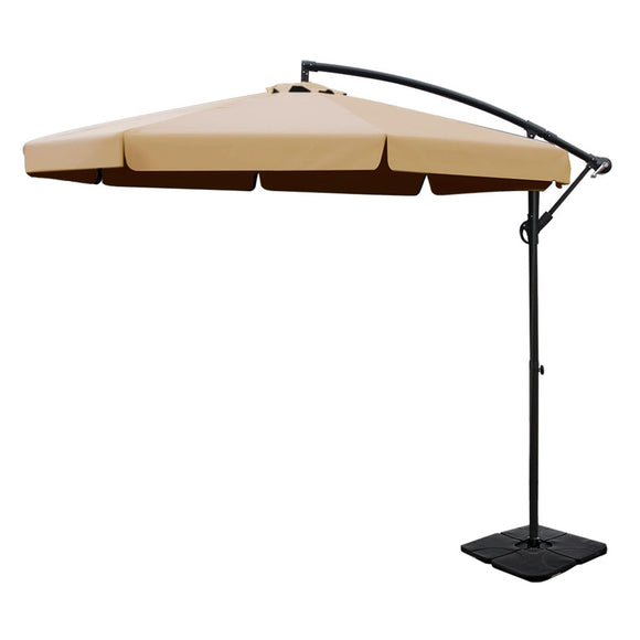 NNEDSZ 3m Outdoor Umbrella w/Base Cantilever Garden Beach Patio Beige