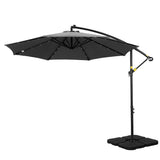 NNEDSZ Outdoor Umbrella 3M Cantilever Beach LED Base Garden Sun Patio Charcoal