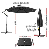 NNEDSZ Outdoor Umbrella 3M Cantilever Beach LED Base Garden Sun Patio Charcoal
