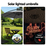 NNEDSZ Outdoor Umbrella 3M Cantilever Beach LED Base Garden Sun Patio Charcoal