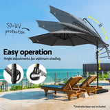 NNEDSZ Outdoor Umbrella 3M Cantilever Beach LED Base Garden Sun Patio Charcoal