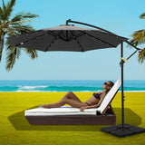NNEDSZ Outdoor Umbrella 3M Cantilever Beach LED Base Garden Sun Patio Charcoal