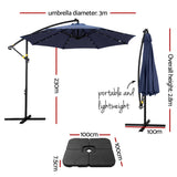NNEDSZ Outdoor Umbrella 3M Cantilever Beach LED w/Base Garden Shade Patio Navy
