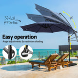 NNEDSZ Outdoor Umbrella 3M Cantilever Beach LED w/Base Garden Shade Patio Navy
