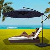 NNEDSZ Outdoor Umbrella 3M Cantilever Beach LED w/Base Garden Shade Patio Navy