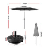 NNEDSZ 2.7m Outdoor Umbrella w/Base Pole Stand Garden Sun Charcoal