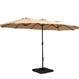 NNEDSZ 4.57m Outdoor Umbrella w/Base Stand Beach Pole Garden Tilt Beige
