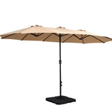 NNEDSZ 4.57m Outdoor Umbrella w/Base Stand Beach Pole Garden Tilt Beige