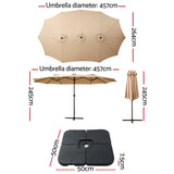 NNEDSZ 4.57m Outdoor Umbrella w/Base Stand Beach Pole Garden Tilt Beige