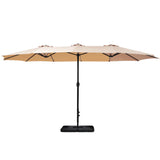 NNEDSZ 4.57m Outdoor Umbrella w/Base Stand Beach Pole Garden Tilt Beige