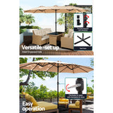 NNEDSZ 4.57m Outdoor Umbrella w/Base Stand Beach Pole Garden Tilt Beige