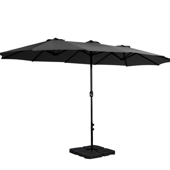 NNEDSZ 4.57m Outdoor Umbrella w/Base Stand Beach Pole Garden Tilt Black