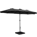 NNEDSZ 4.57m Outdoor Umbrella w/Base Stand Beach Pole Garden Tilt Black