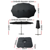 NNEDSZ 4.57m Outdoor Umbrella w/Base Stand Beach Pole Garden Tilt Black