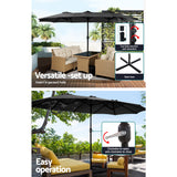 NNEDSZ 4.57m Outdoor Umbrella w/Base Stand Beach Pole Garden Tilt Black