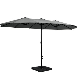 NNEDSZ 4.57m Outdoor Umbrella w/Base Stand Beach Pole Garden Tilt Charcoal