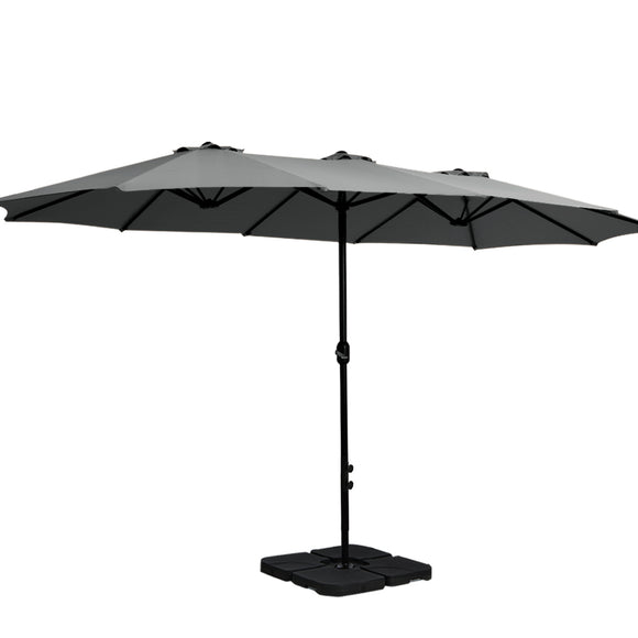 NNEDSZ 4.57m Outdoor Umbrella w/Base Stand Beach Pole Garden Tilt Charcoal
