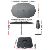 NNEDSZ 4.57m Outdoor Umbrella w/Base Stand Beach Pole Garden Tilt Charcoal