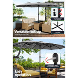 NNEDSZ 4.57m Outdoor Umbrella w/Base Stand Beach Pole Garden Tilt Charcoal