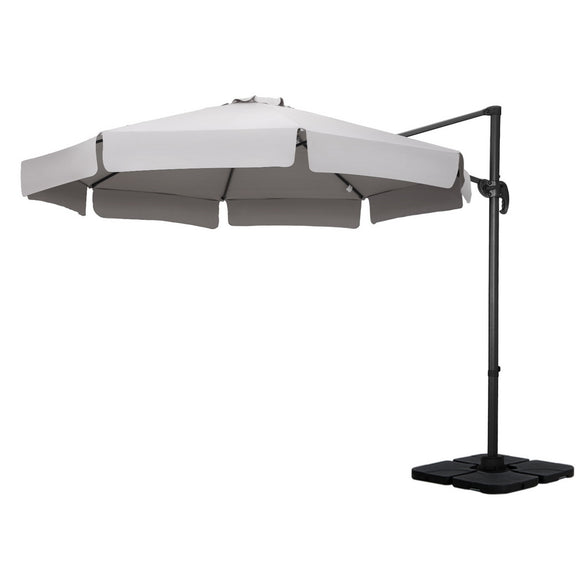 NNEDSZ 3m Outdoor Umbrella w/Base Cantilever Beach Roma 360 Degree Tilt Grey