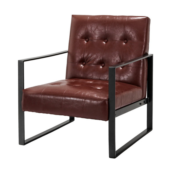 NNEDSZ Armchair Lounge Chair Accent Chairs PU Leather Sofa Brown Metal Frame