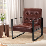 NNEDSZ Armchair Lounge Chair Accent Chairs PU Leather Sofa Brown Metal Frame
