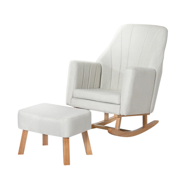 NNEDSZ Rocking Chair Armchair Linen Fabric Beige Jonah
