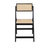 NNEDSZ Dining Chair Wooden Rattan Foldable Black