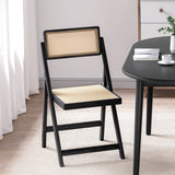 NNEDSZ Dining Chair Wooden Rattan Foldable Black