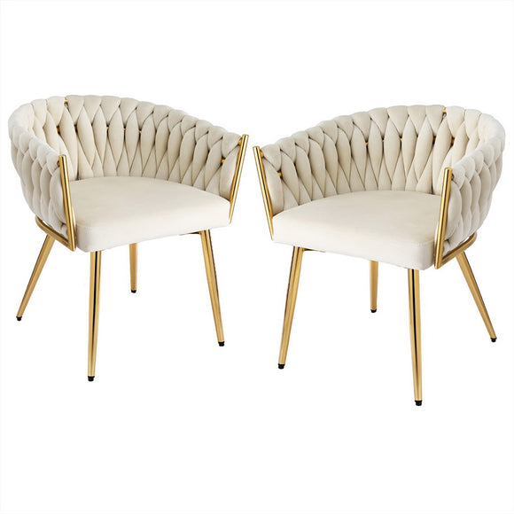 NNEDSZ 1 Set of 2 Artiss Dining Chairs Velvet Armchair Beige