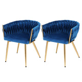 NNEDSZ 1 Set of 2 Artiss Dining Chairs Velvet Weaving Armchair Blue