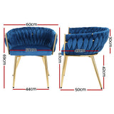 NNEDSZ 1 Set of 2 Artiss Dining Chairs Velvet Weaving Armchair Blue