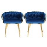 NNEDSZ 1 Set of 2 Artiss Dining Chairs Velvet Weaving Armchair Blue
