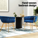 NNEDSZ 1 Set of 2 Artiss Dining Chairs Velvet Weaving Armchair Blue