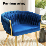 NNEDSZ 1 Set of 2 Artiss Dining Chairs Velvet Weaving Armchair Blue