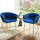 NNEDSZ 1 Set of 2 Artiss Dining Chairs Velvet Weaving Armchair Blue