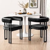 Artiss Dining Chairs Set of 2 Velvet Upholstered Barrel Chairs with Curved Armrests & Back Black