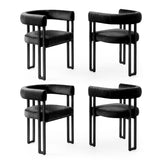 Artiss Dining Chairs Set of 4 Velvet Upholstered Barrel Chairs with Curved Armrests & Back Black