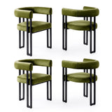 Artiss Dining Chairs Set of 4 Velvet Upholstered Barrel Chairs with Curved Armrests & Back Green