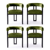 Artiss Dining Chairs Set of 4 Velvet Upholstered Barrel Chairs with Curved Armrests & Back Green
