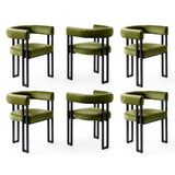 Artiss Dining Chairs Set of 6 Velvet Upholstered Barrel Chairs with Curved Armrests & Back Green