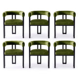 Artiss Dining Chairs Set of 6 Velvet Upholstered Barrel Chairs with Curved Armrests & Back Green