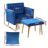 NNEDSZ Artiss Armchair Ottoman Accent Chair Pillow Velvet Blue