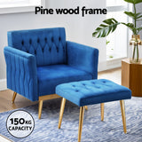 NNEDSZ Artiss Armchair Ottoman Accent Chair Pillow Velvet Blue